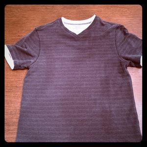 Method short sleeve shirt, brown with white trim
